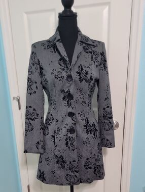 Women's Gray Floral Flocked Coat Jacket
